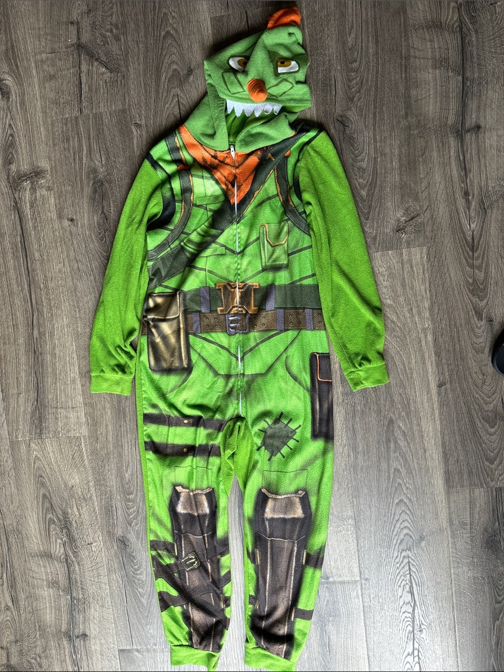 Kids Green Fortnite Hooded One-Piece Costume